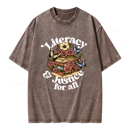 Pagewings Literacy and Justice for All Unisex Washed T-shirt