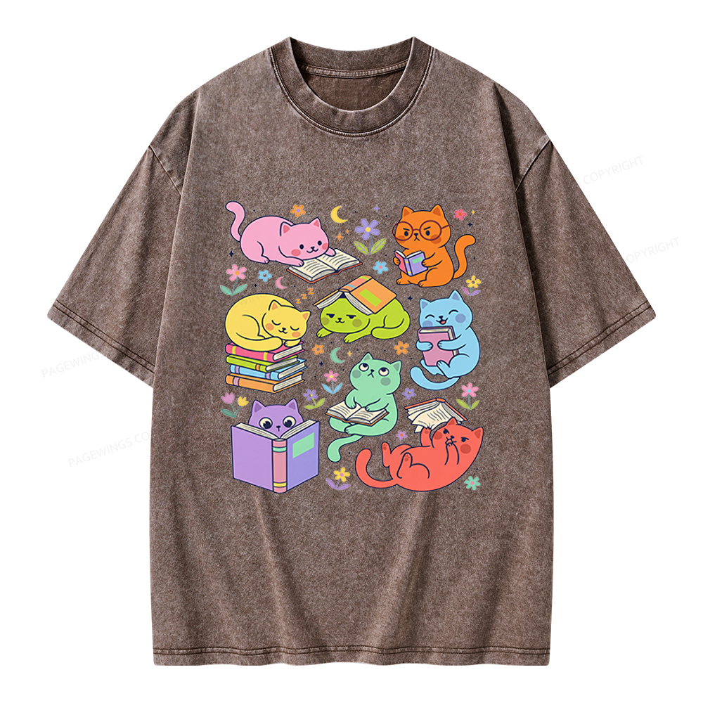 Pagewings Reading Cat Unisex Washed T-shirt