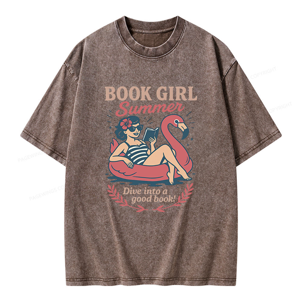 Pagewings Book Girl Summer Unisex Washed T-shirt
