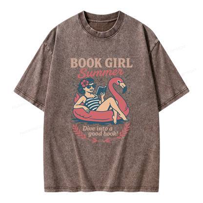 Pagewings Book Girl Summer Unisex Washed T-shirt