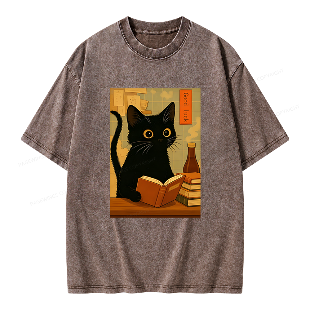 Pagewings Reading Cat Unisex Washed T-shirt