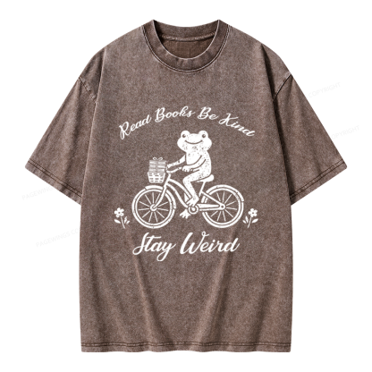 Pagewings Read Books Be Kind Stay Weird Unisex Washed T-shirt