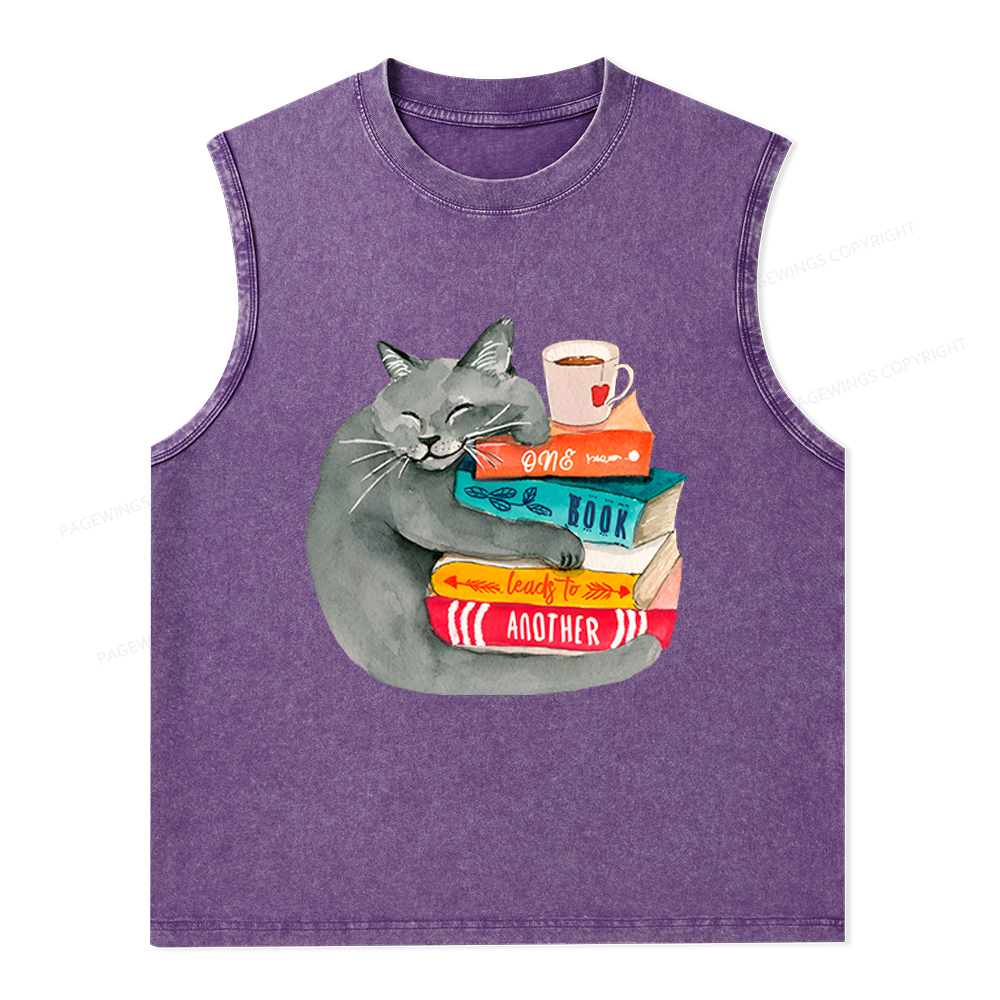 Pagewings Book Lover Cat Unisex Washed Tank Top