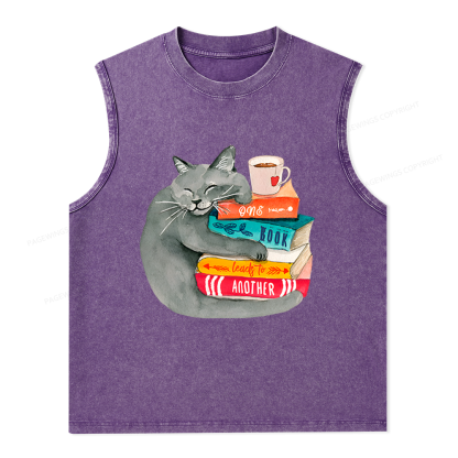 Pagewings Book Lover Cat Unisex Washed Tank Top