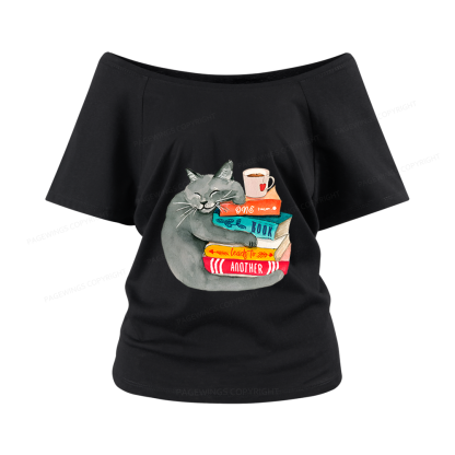 Pagewings Book Lover Cat Women Off Shoulder T-shirts