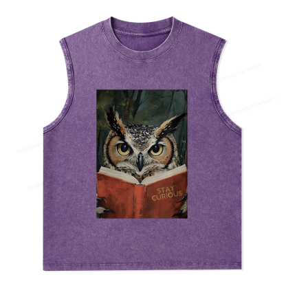 Pagewings Owl Reading Unisex Washed Tank Top