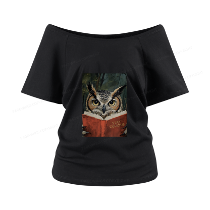 Pagewings Owl Reading Women Off Shoulder T-shirts