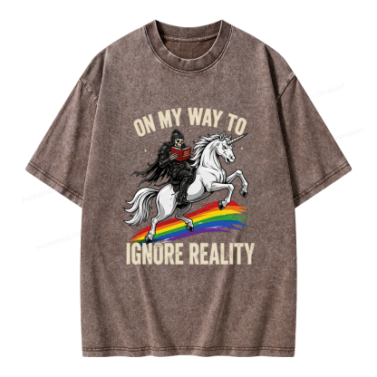 Pagewings On My Way To Ignore Reality Unisex Washed T-shirt