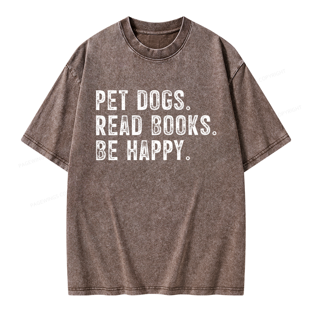 Pagewings Pet Dogs Read Books Be Happy Unisex Washed T-shirt