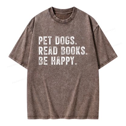 Pagewings Pet Dogs Read Books Be Happy Unisex Washed T-shirt