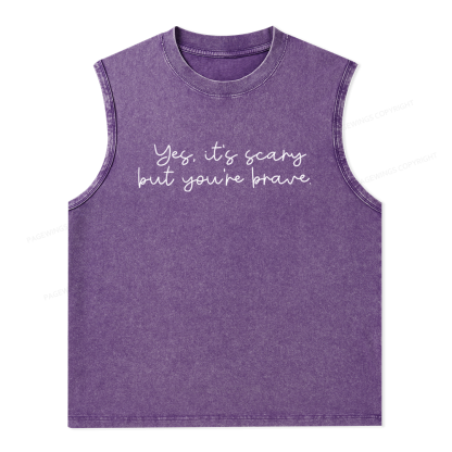 Pagewings Yes It's Scary But You're Brave Unisex Washed Tank Top