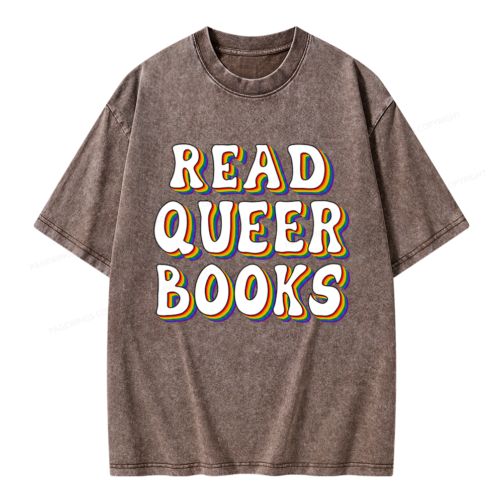 Pagewings Read Queer Books Unisex Washed T-shirt