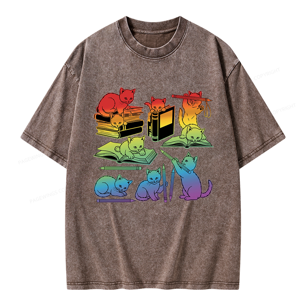 Pagewings Rainbow Cats Unisex Washed T-shirt