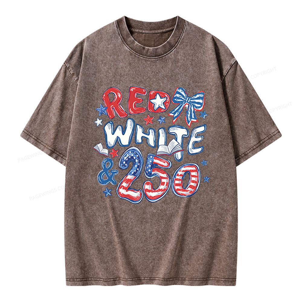 Pagewings Red White And 250 Unisex Washed T-shirt
