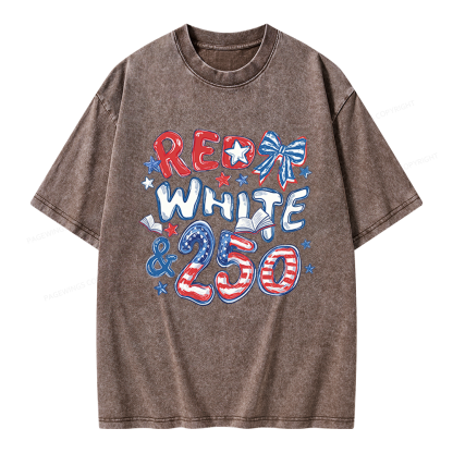 Pagewings Red White And 250 Unisex Washed T-shirt