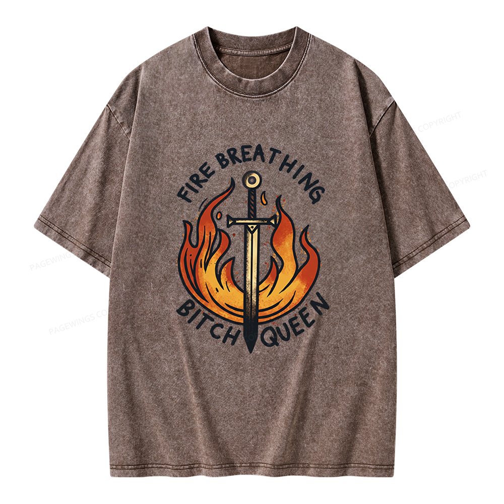 Pagewings Fire Breathing Bitch Queen Unisex Washed T-shirt