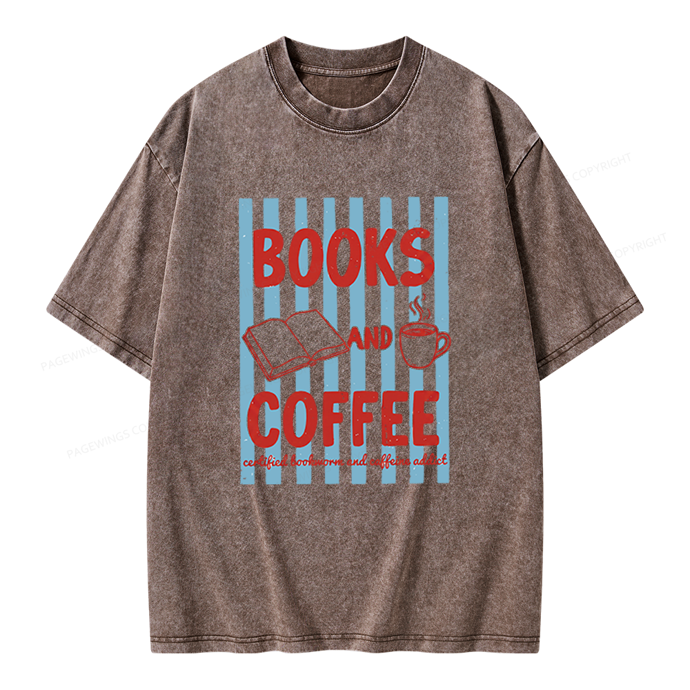 Pagewings Books And Coffee Unisex Washed T-shirt