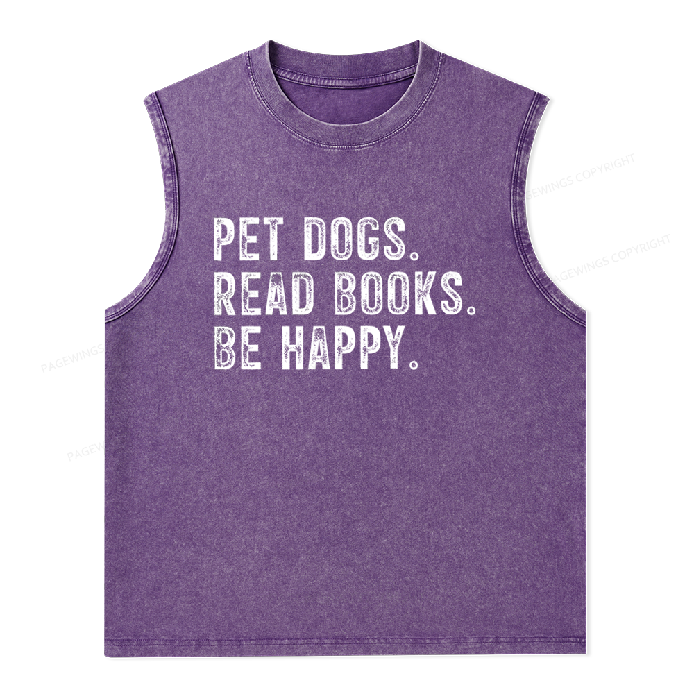 Pagewings Pet Dogs Read Books Be Happy Unisex Washed Tank Top
