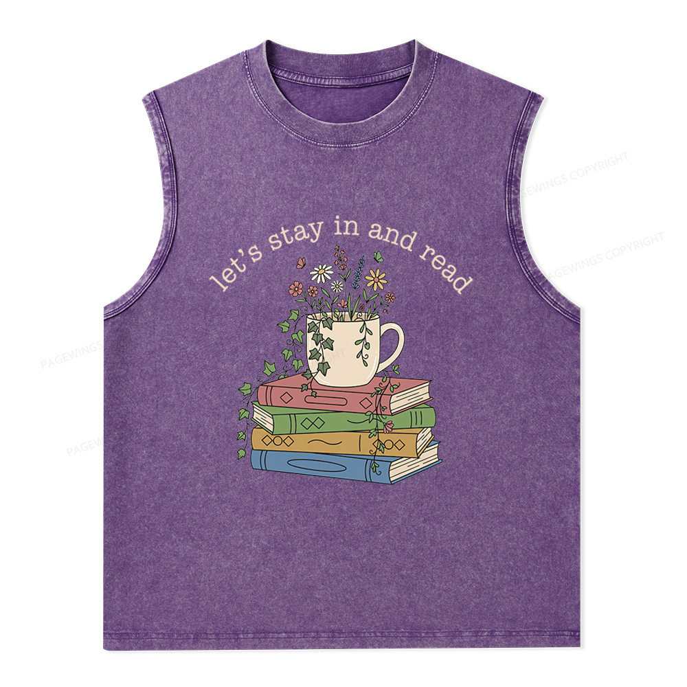 Pagewings Let's Stay In And Read Unisex Washed Tank Top