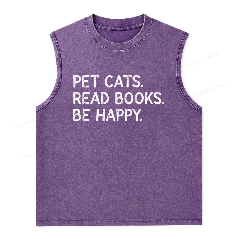 Pagewings Pet Cats Read Books Be Happy Unisex Washed Tank Top