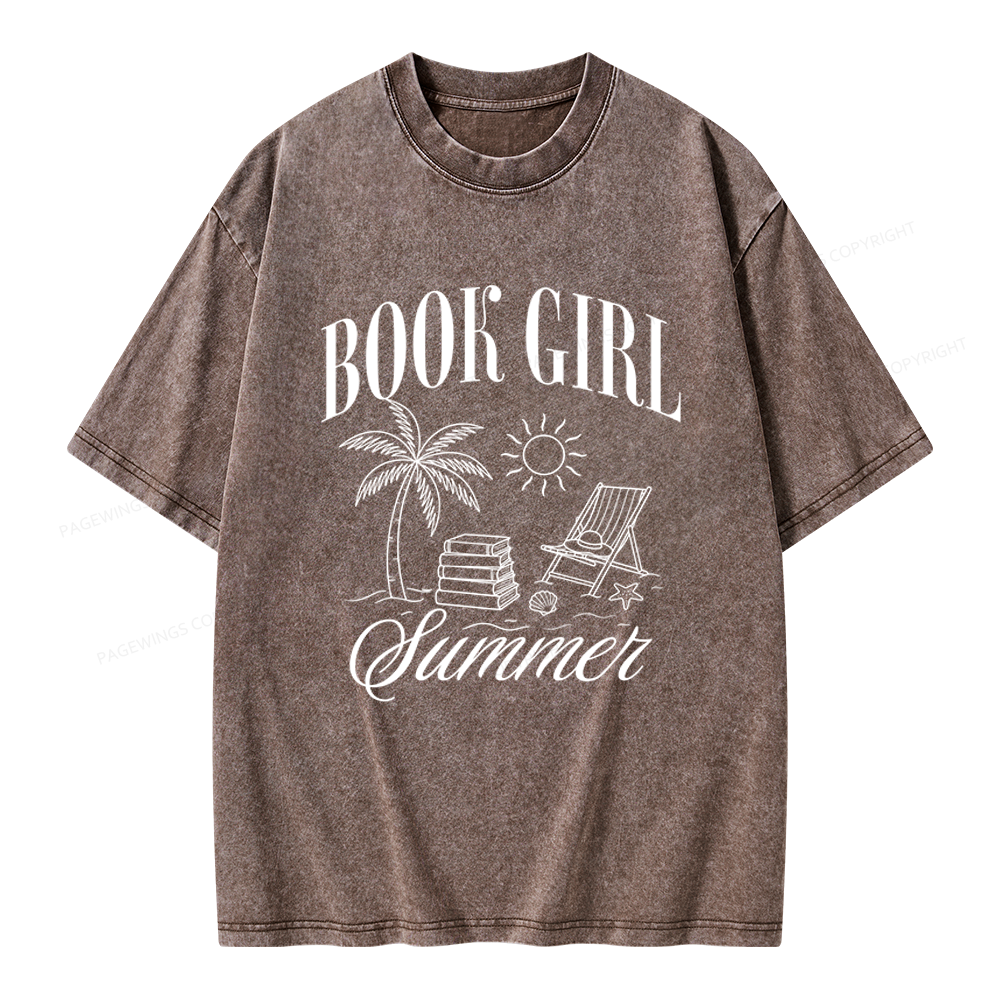 Pagewings Book Girl Summer Unisex Washed T-shirt