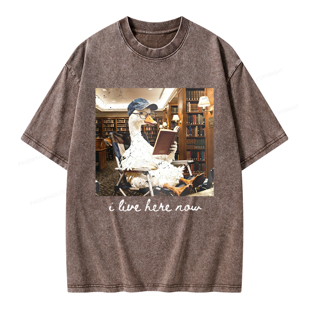 Pagewings I Live Here Now Unisex Washed T-shirt