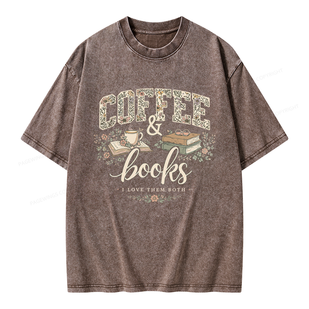 Pagewings Coffee and Books Unisex Washed T-shirt