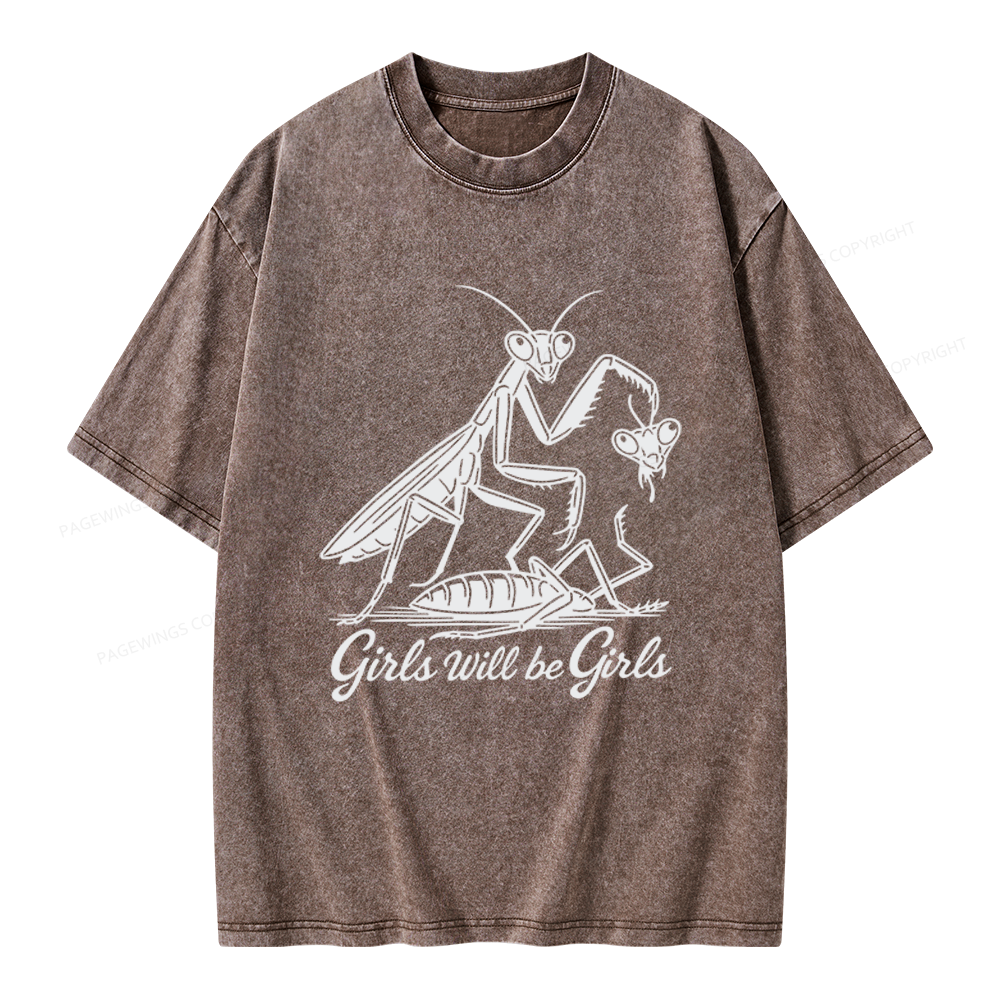 Pagewings Girls Will Be Girls Unisex Washed T-shirt