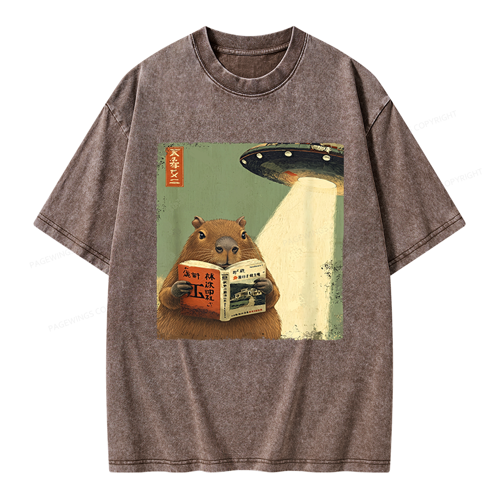 Pagewings Capybara Book Lovers Unisex Washed T-shirt
