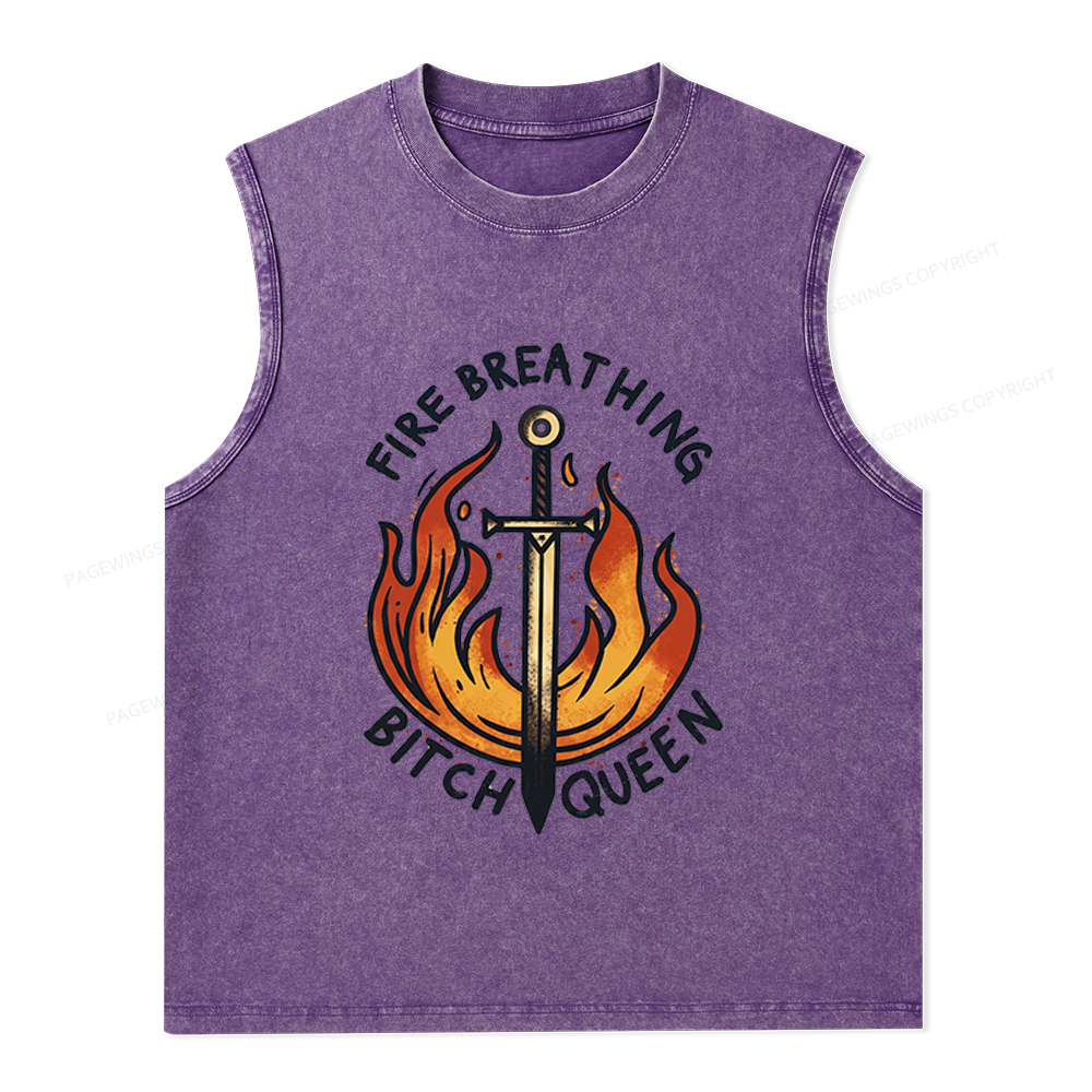 Pagewings Fire Breathing Bitch Queen Unisex Washed Tank Top
