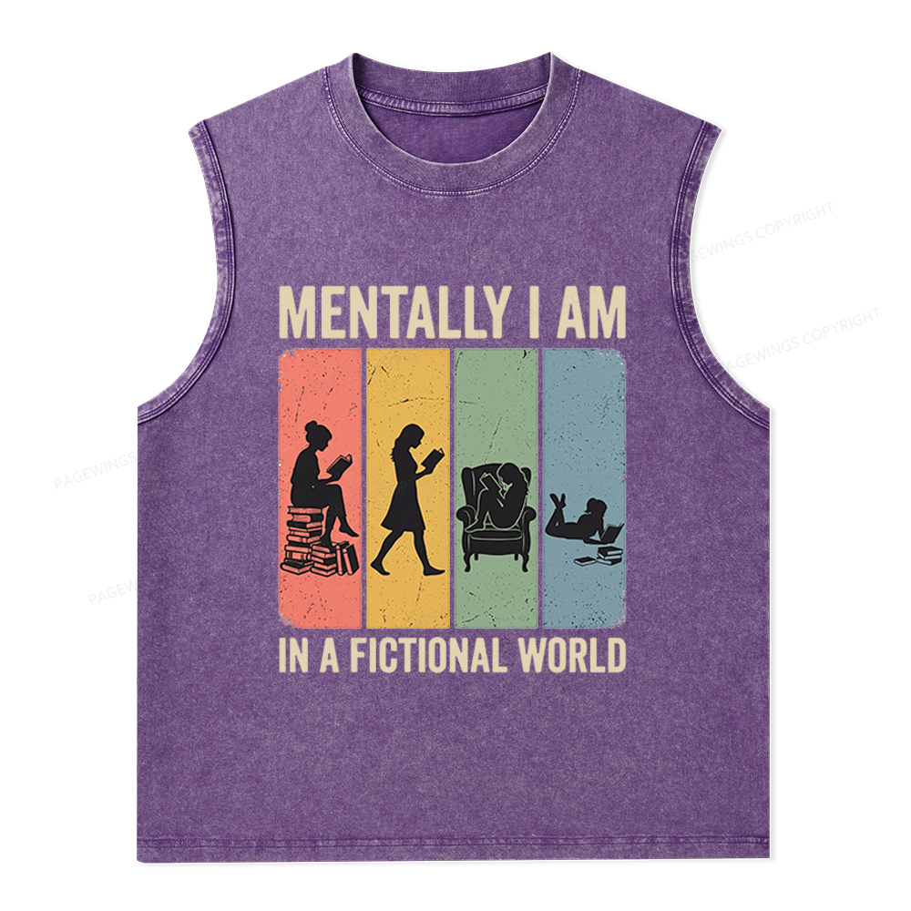 Pagewings Reading In A Fictional World Unisex Washed Tank Top