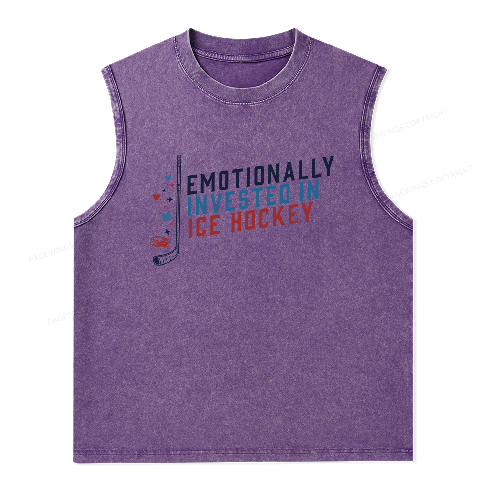 Pagewings Emotionally Invested in Ice Hockey Unisex Washed Tank Top