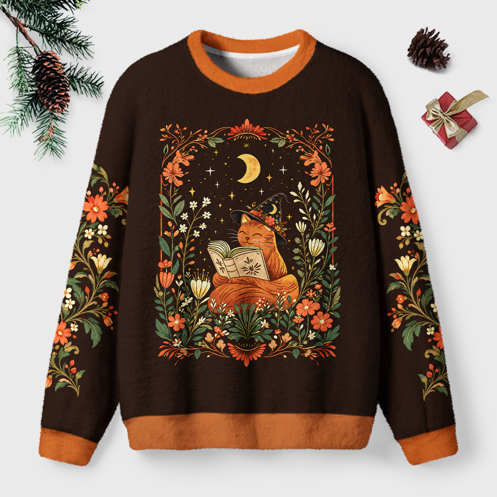 Pagewings Cat Book Lover Unisex Ugly Light Knit Sweatshirt