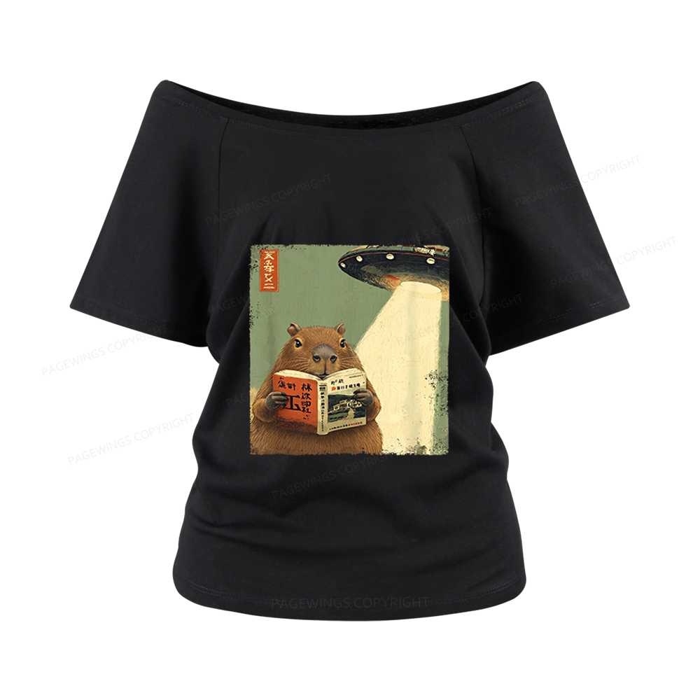 Pagewings Capybara Book Lovers Women Off Shoulder T-shirts