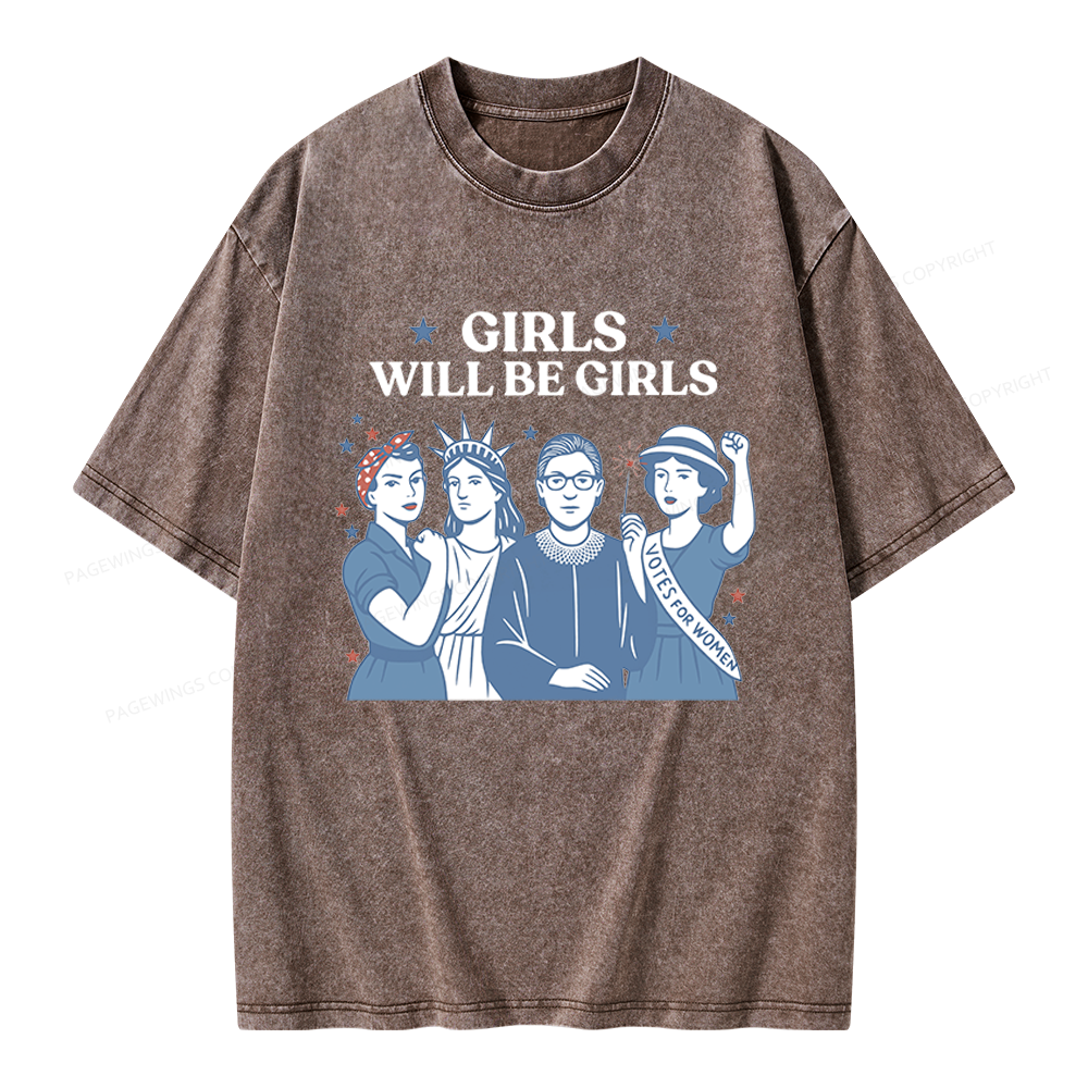 Pagewings Girls Will be Girls Unisex Washed T-shirt