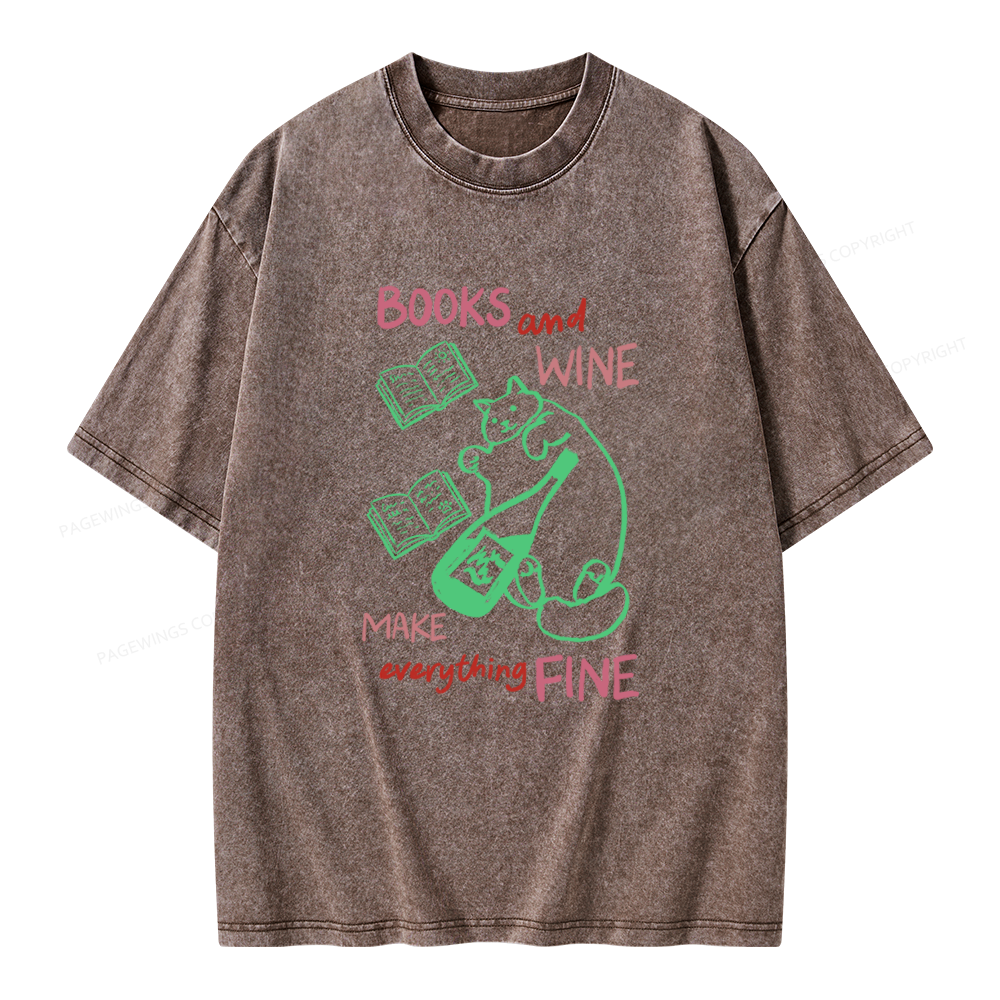 Pagewings Books And Wine Unisex Washed T-shirt