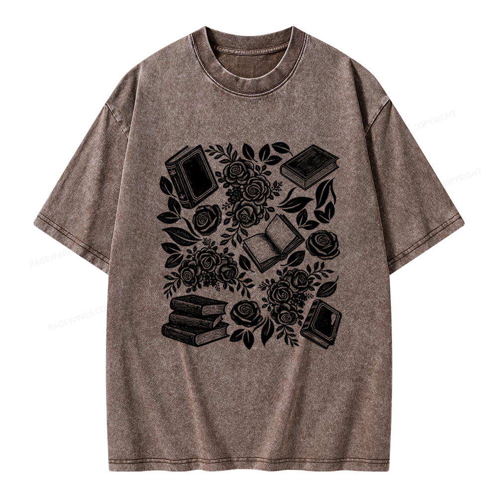 Pagewings Books and Flowers Unisex Washed T-shirt