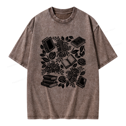 Pagewings Books and Flowers Unisex Washed T-shirt