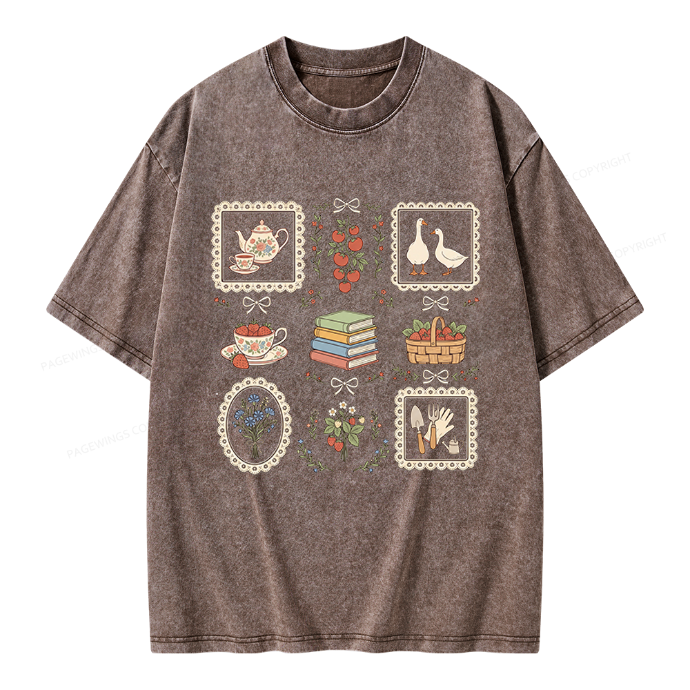 Pagewings Goose Reading Unisex Washed T-shirt