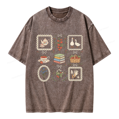 Pagewings Goose Reading Unisex Washed T-shirt