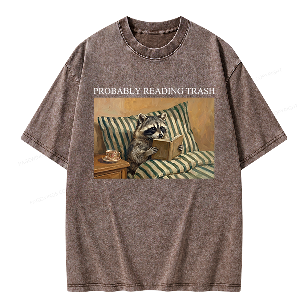 Pagewings Reading Trash Racoon Unisex Washed T-shirt
