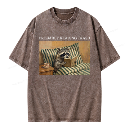 Pagewings Reading Trash Racoon Unisex Washed T-shirt