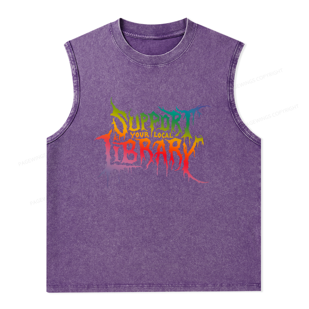 Pagewings Support Your Local Library Unisex Washed Tank Top