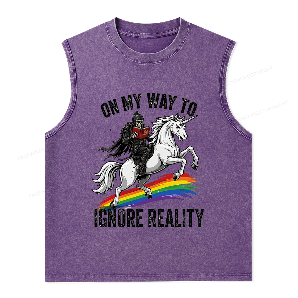 Pagewings On My Way To Ignore Reality Unisex Washed Tank Top