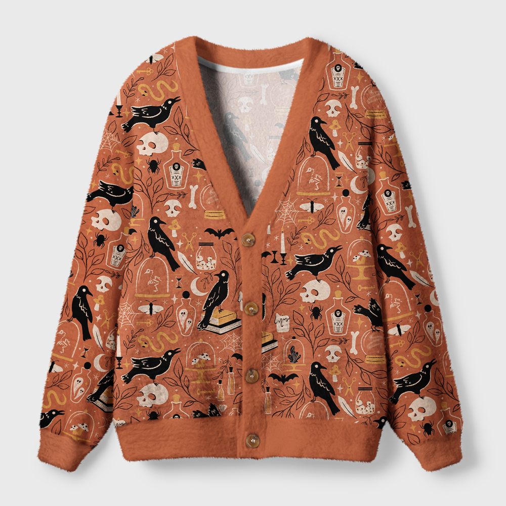 Pagewings Reading Crow Light Knit Unisex Cardigan Sweaters