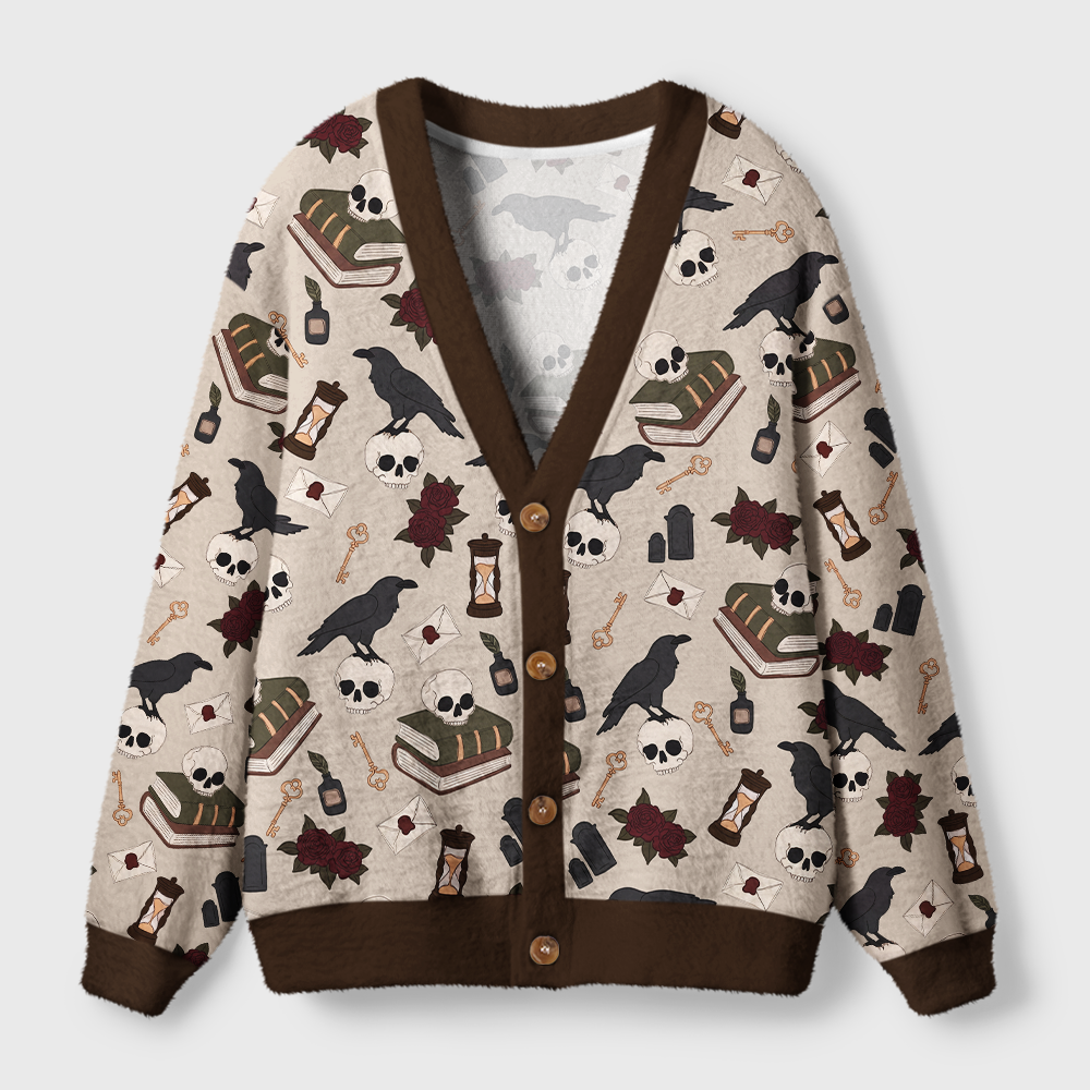 Pagewings Reading Crow Light Knit Unisex Cardigan Sweaters