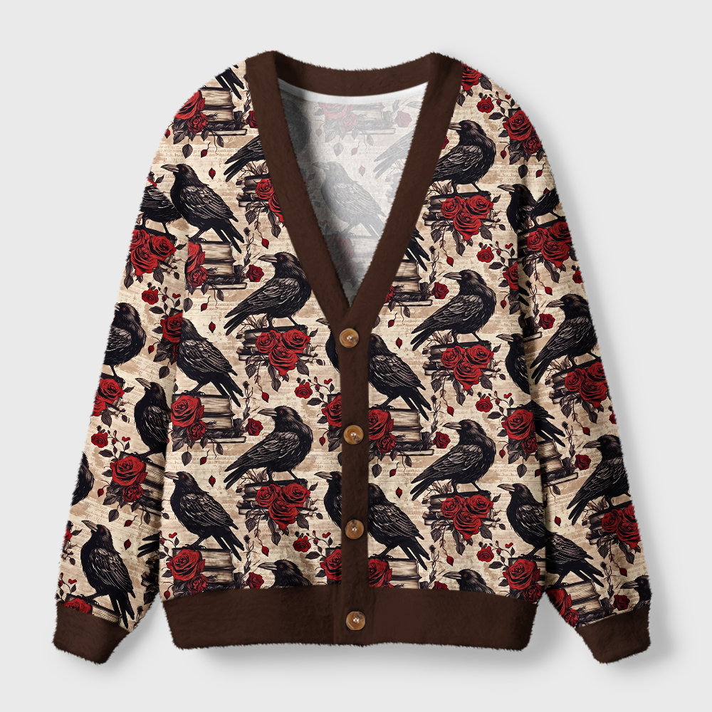 Pagewings Reading Crow Light Knit Unisex Cardigan Sweaters