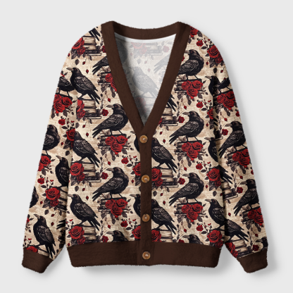 Pagewings Reading Crow Light Knit Unisex Cardigan Sweaters