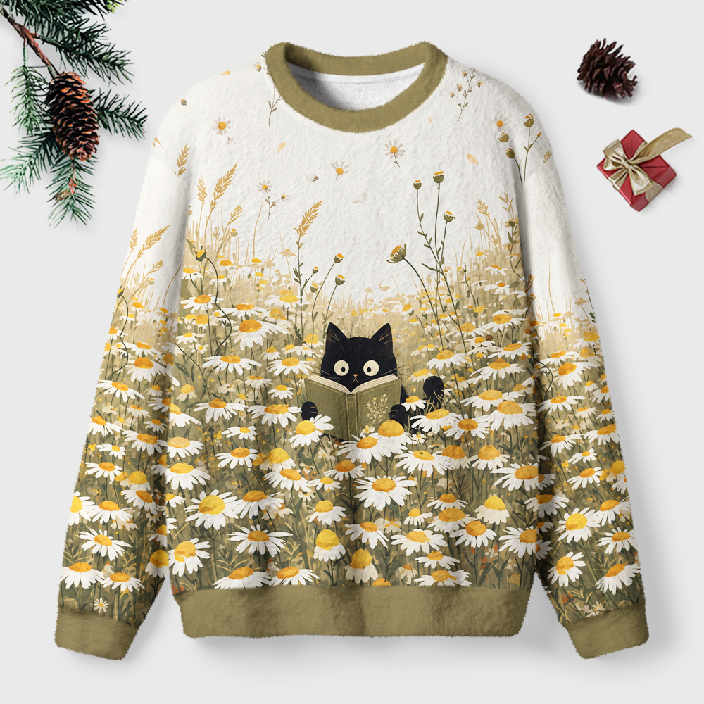 Pagewings Cat Book Lover Unisex Ugly Light Knit Sweatshirt