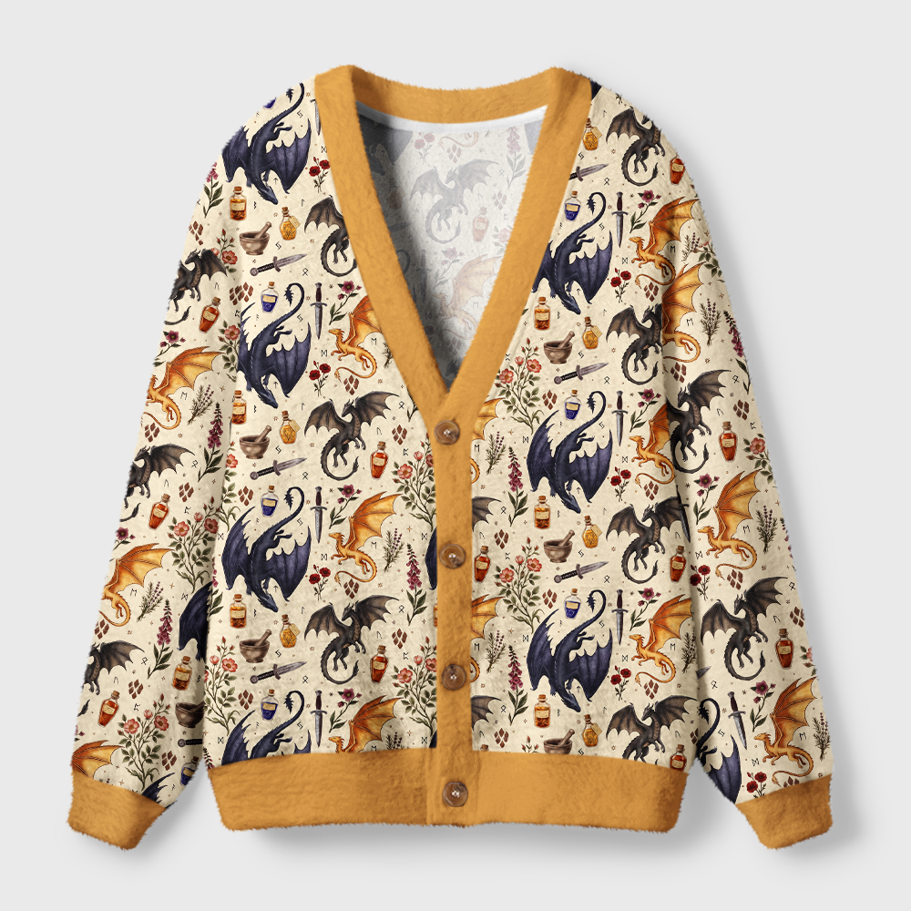 Pagewings Book Dragon Light Knit Unisex Cardigan Sweaters